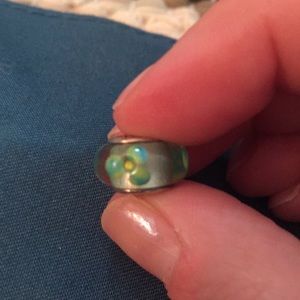 Pandora Murano Glass Bead- blue and green flowers